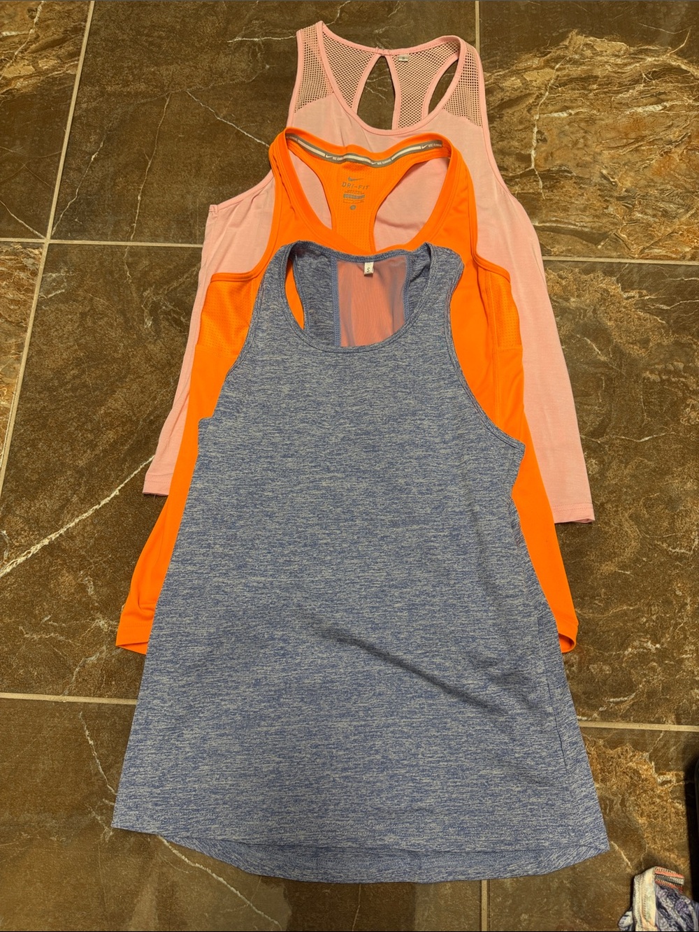 Source Unknown Blue Heather, Orange & Light Pink Racerback Tank Set